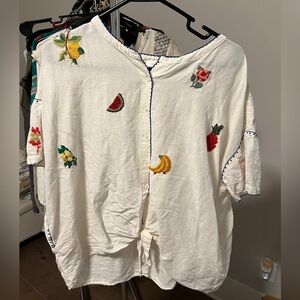 Anthropologie Intropia Needlepoint Embroidered Fruit Blouse Size medium
